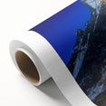 Art Deco style poster of Mount Everest in muted blue and gray tones, rolled canvas, ideal for nursery wall art.