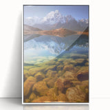 Modern art wall decor featuring a serene Nepalese landscape in muted earth tones, framed acrylic, ideal for a nursery.