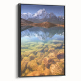 Black and white framed canvas featuring a vintage-style landscape of Nepal, ideal for bedroom wall decor.
