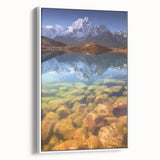 Vintage poster art of a Nepalese landscape on a framed canvas, featuring colorful art in extra large size.