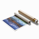 Rolled print of a serene Nepalese landscape with soft green and blue hues, ideal for large living room or bathroom decor.