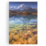Black and white stretched canvas of a serene Nepalese landscape, ideal for kitchen wall art.