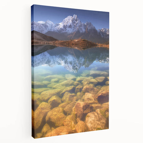 Large canvas print of a serene Nepalese landscape in soft earth tones, ideal for kitchen wall art.