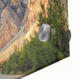 Large abstract wall art featuring mid-century modernist style landscapes of Pakistan in muted earth tones on acrylic glass.