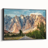 Black and white framed canvas of a vintage Pakistani landscape, ideal for bedroom wall art.