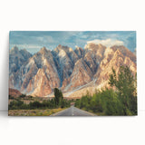 Large black and white stretched canvas of a Pakistan scenery, ideal for kitchen wall art or bedroom.