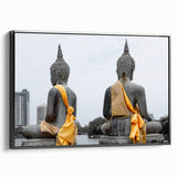 Black and white framed canvas featuring a vintage-style landscape painting of Sri Lankan scenery, ideal for bedroom wall art.