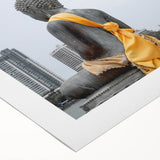 Art deco poster of a Sri Lankan landscape in muted green and blue tones on rolled canvas, suitable for dining room decor.