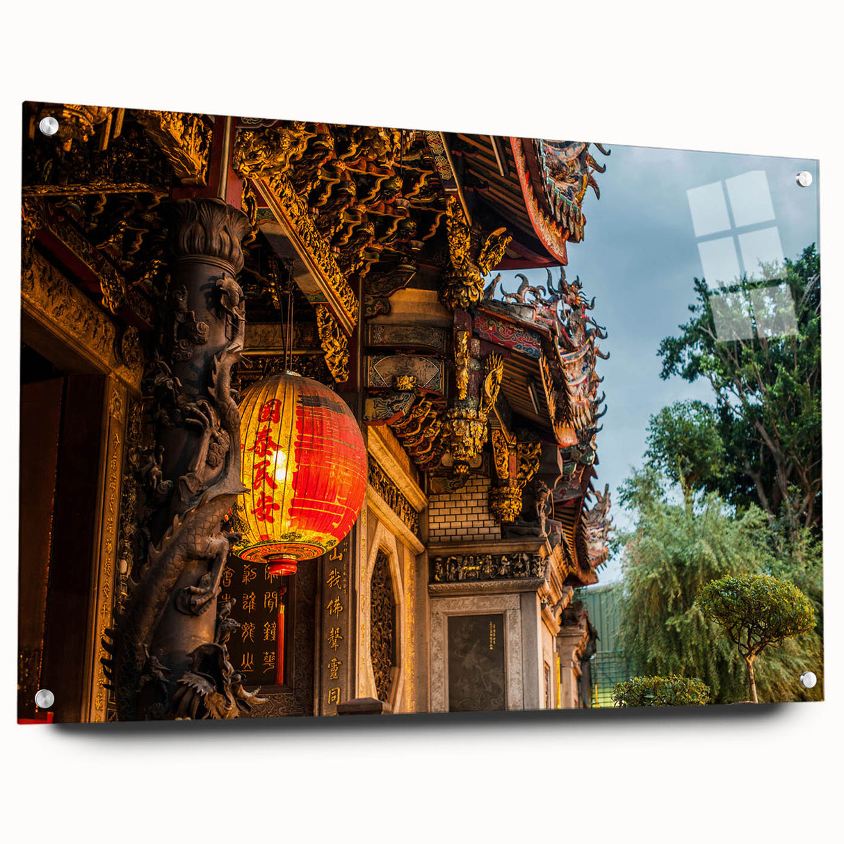Acrylic print of a large abstract representation of Taiwan scenery in muted earth tones.