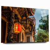 Large abstract wall art of a Taiwanese landscape in muted greens and blues on acrylic glass.