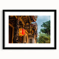 Extra large abstract art print depicting vibrant, colorful scenery of Taiwan on a textured canvas, framed in black.