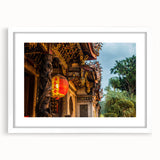 Abstract art print of a serene Taiwanese landscape in muted earth tones, framed with a white mat.