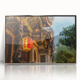 Mid-century modernist art depicting Taiwan scenery in muted earth tones on a framed acrylic panel.