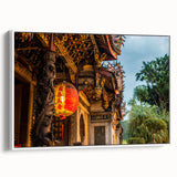Vintage poster art of a Taiwanese landscape on framed canvas, with colorful accents ideal for living room decor.