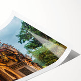 Extra large wall art featuring line art flowers in black on a white background, rolled print.