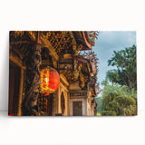 Black and white stretched canvas of a Taiwan cityscape, ideal for kitchen wall art or bedroom decor.