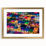 Extra large abstract art print of Bangkok skyline in textured gold frame, ideal for living room decor.