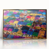 Large art print of Bangkok skyline in gold and black tones on acrylic, framed, in a mid-century modernist style.