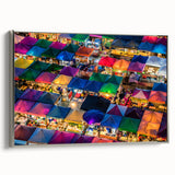 Framed canvas depicting a vintage-style Bangkok landscape in colorful art tones, ideal for adding character to a living room.