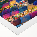 Art Deco poster of Bangkok skyline in muted gold and blue tones on rolled canvas, suitable for dining room decor.