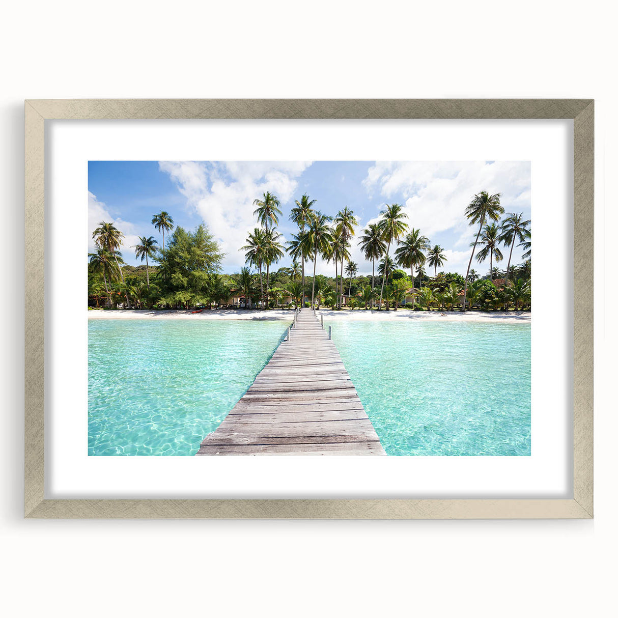 Textured abstract art print depicting a serene Thai landscape in muted earth tones, framed in silver, ideal for bedroom art.