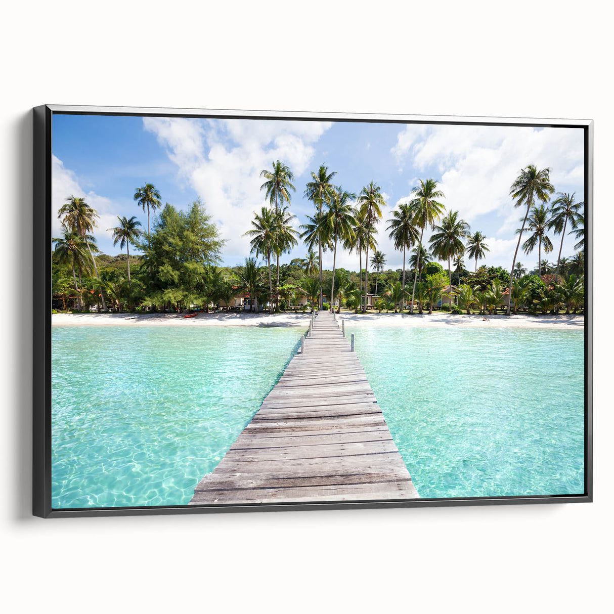 Black and white landscape art of a Thai scenery on a framed canvas, ideal for bedroom wall decor.