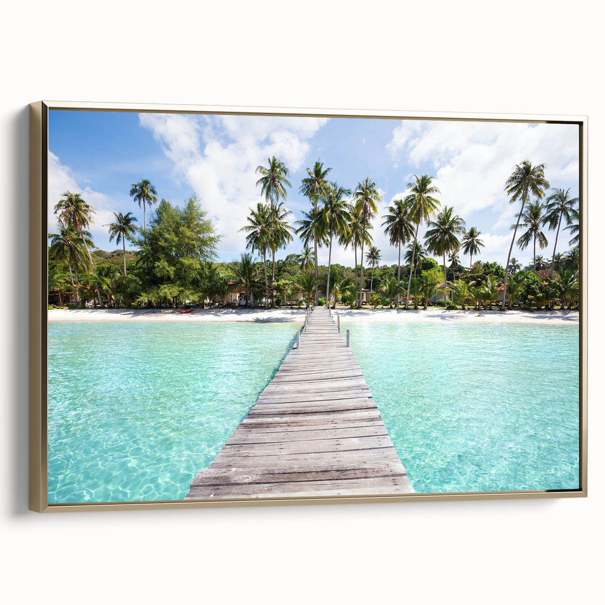 Landscape painting of a serene Thai scenery on framed canvas, featuring muted gold and black tones.
