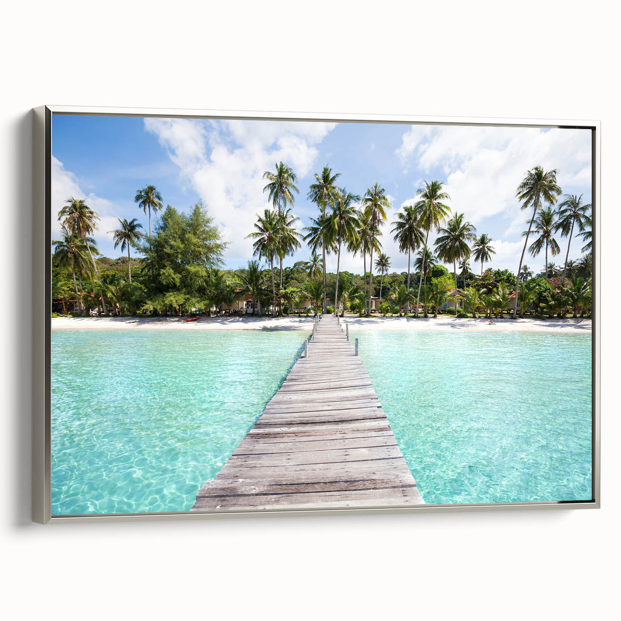 Framed canvas landscape art painting featuring a panoramic view of a Thai scenery in vibrant colors.