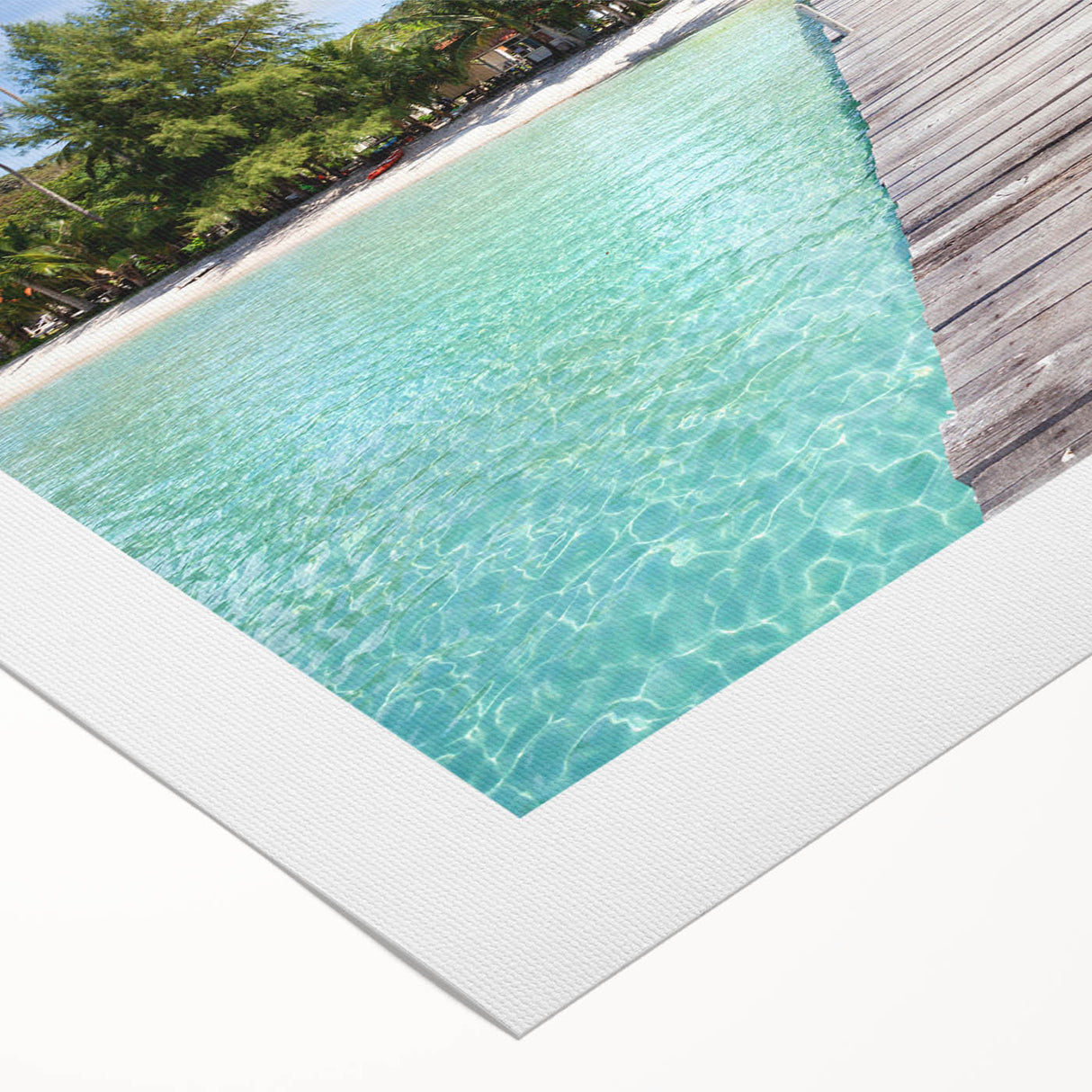 Art deco poster of a serene Thai landscape in muted green and blue tones on rolled canvas, ideal for dining room decor.
