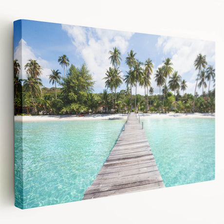 Large canvas print of a serene Thai landscape in muted green and blue tones, ideal for kitchen wall art.