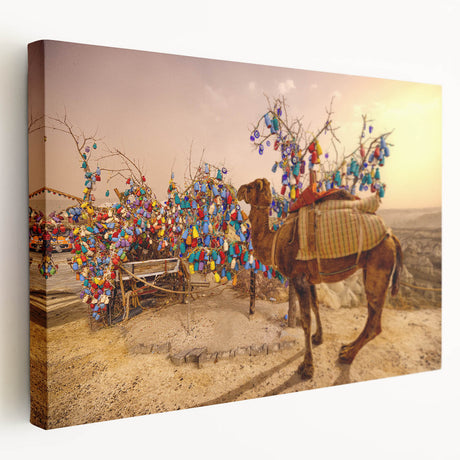 Large canvas print depicting a scenic Turkish landscape in muted earth tones, ideal for kitchen wall art.