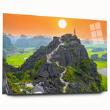 Large abstract depiction of a Vietnamese landscape in muted earth tones on acrylic glass.