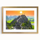 Extra large abstract art print of a Vietnamese landscape in muted earth tones on a framed canvas.