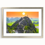 Textured abstract art print of a Vietnamese landscape in muted earth tones, framed in silver, ideal for bedroom art.