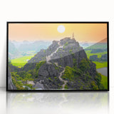 Large abstract wall art featuring a stylized Vietnamese landscape in black and gray tones, framed in acrylic.