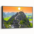 Framed canvas depicting a black and white vintage Vietnamese landscape, ideal for bedroom wall art.