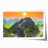 Extra large rolled print depicting a serene Vietnamese landscape with lush greenery and a distant mountain.