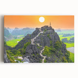 Black and white stretched canvas of a Vietnamese landscape, ideal for kitchen wall art.