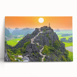 Black and white photo of a Vietnamese landscape on stretched canvas, ideal for kitchen wall art or bedroom decor.