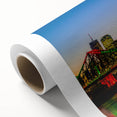 Art deco poster of Brisbane skyline in pastel shades on rolled canvas, ideal for nursery wall art.