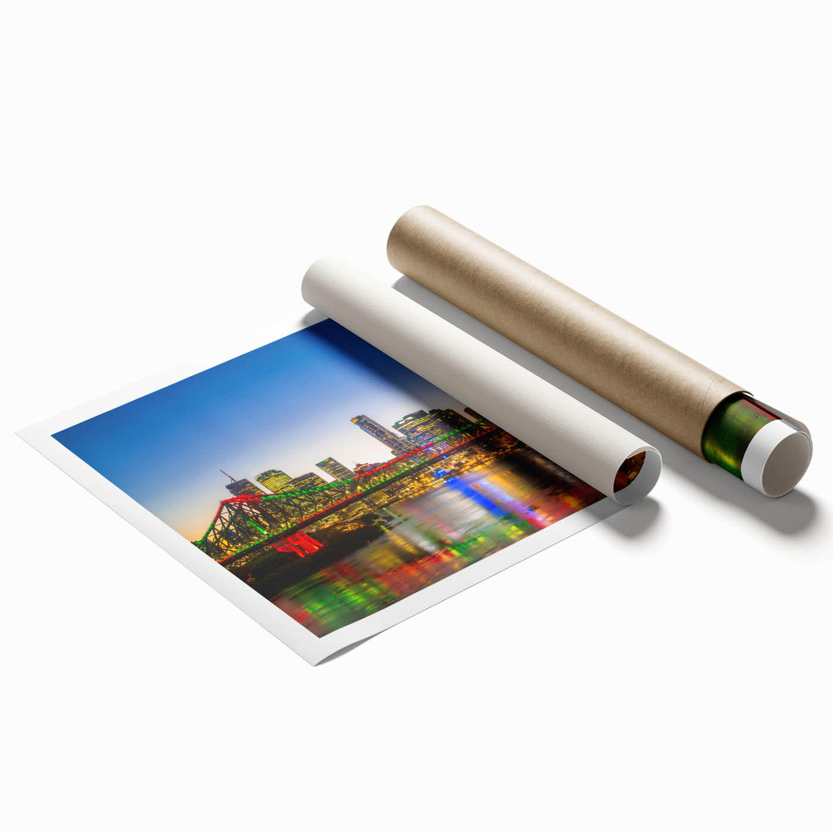 Extra large rolled print of Brisbane scenery with vibrant floral elements, ideal for classy bathroom wall art.