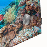 Acrylic print of the Great Barrier Reef in abstract style with vibrant blue and green tones, ideal for dining room art.