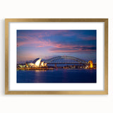 Extra large abstract art print of Sydney scenery in textured style with gold frame, ideal for living room decor.