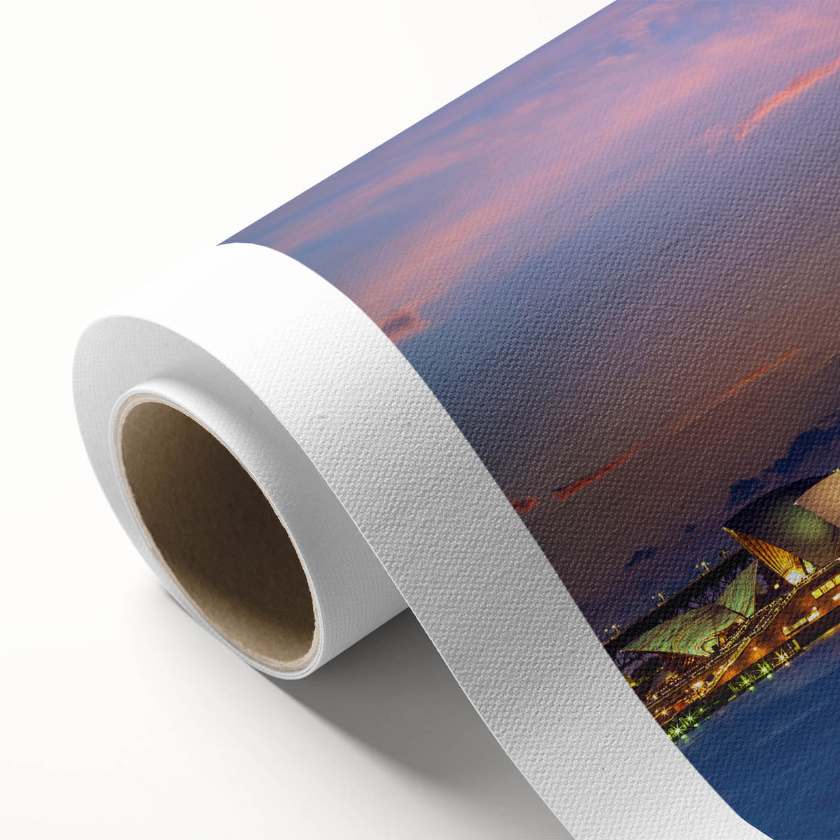 Art deco poster of Sydney skyline in pastel shades on rolled canvas, ideal for nursery wall art.