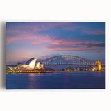Black and white stretched canvas of Sydney skyline, ideal for kitchen wall art or bedroom ambiance.
