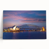 Black and white stretched canvas featuring the Sydney skyline, ideal for kitchen wall art.