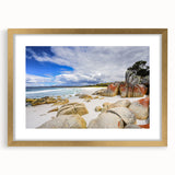 Abstract art print of a Tasmanian landscape in muted earth tones on a framed canvas, ideal for dining room decor.