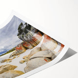 Extra large wall art featuring line art flowers in black and white, printed on rolled canvas.