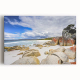 Black and white large art print of Tasmania scenery on stretched canvas.