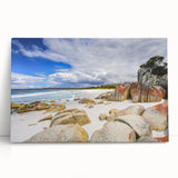 Black and white photograph of Tasmanian scenery on large stretched canvas, suitable for kitchen wall art.